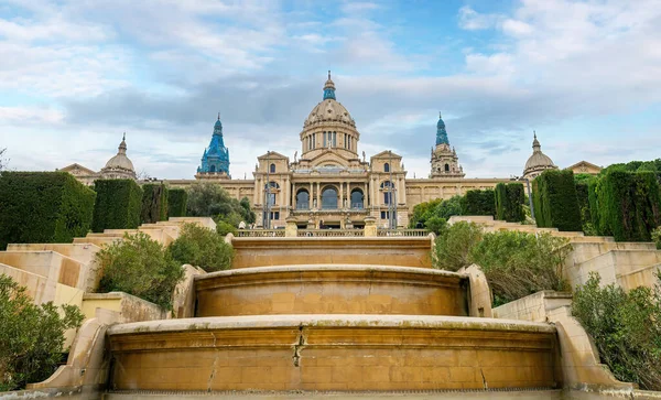 Plaza Espanya Palau Montjuic Barcelonie Hiszpania Narodowe Muzeum Sztuki Katalońskiej — Zdjęcie stockowe