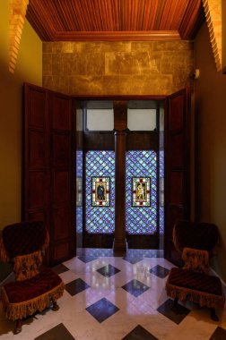 Barselona, İspanya. Palau Guell 'in ya da sarayın içi. Katalan mimar Antoni Gaudi tarafından tasarlanmış bir malikane.
