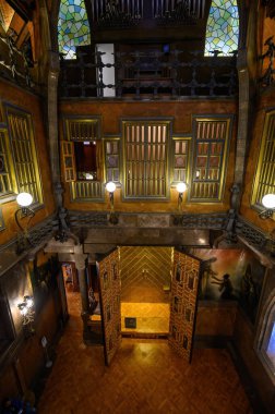 Barselona, İspanya. Palau Guell 'in ya da sarayın içi. Katalan mimar Antoni Gaudi tarafından tasarlanmış bir malikane.