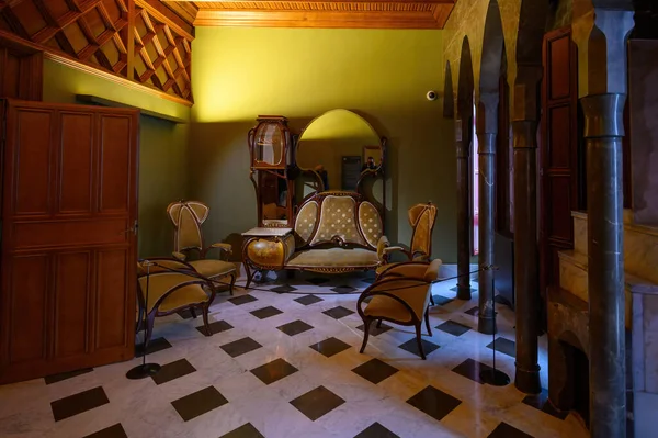 Barselona, İspanya. Palau Guell 'in ya da sarayın içi. Katalan mimar Antoni Gaudi tarafından tasarlanmış bir malikane.