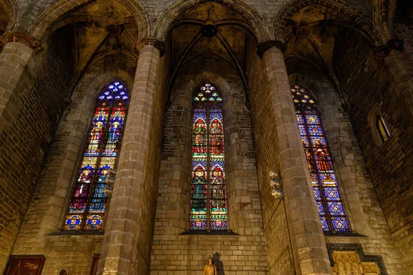 Barcelona Spanien Interiör Santa Maria Del Mar Kyrka Ribera Distriktet — Stockfoto