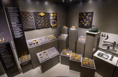 Budapest, Hungary. Artefacts and Interior of Hungarian National Museum - national museum for the history, art and archaeology