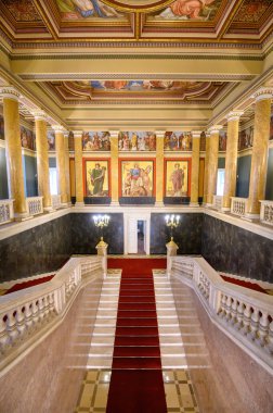 Budapest, Hungary. Artefacts and Interior of Hungarian National Museum - national museum for the history, art and archaeology