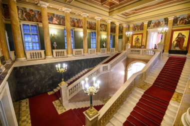 Budapest, Hungary. Artefacts and Interior of Hungarian National Museum - national museum for the history, art and archaeology