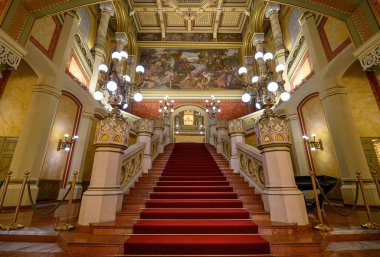 Budapeşte, Macaristan. Vigado Konser Salonu 'nun içi, Budapeşte' nin Tuna Nehri 'nin doğu kıyısındaki ikinci büyük konser salonu..