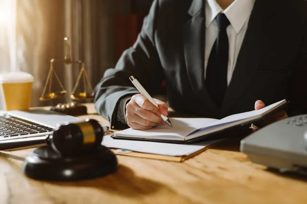 Law Justice Concept Lawyer Desk Working Papers —  Fotos de Stock