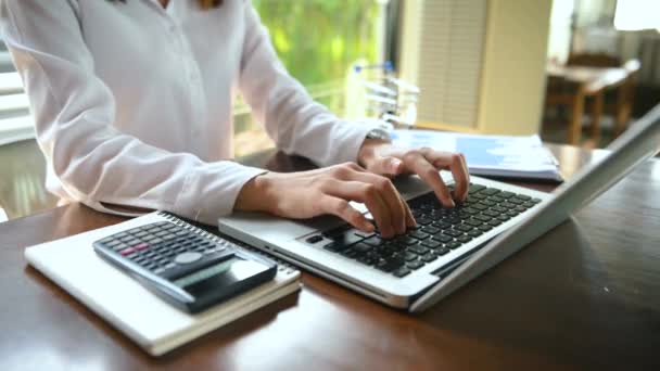 Businesswoman Desk Using Laptop Typing Keyboard — Vídeo de Stock