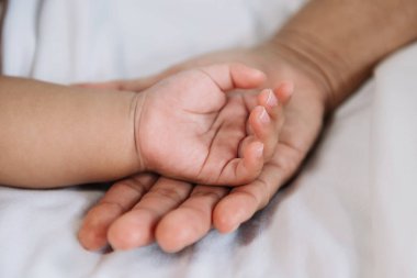 Close up of baby hand on mother's hand 