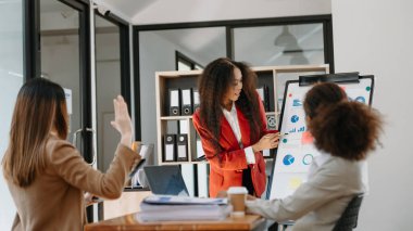 The Conferences,Training Education, Business, start up Concept.Group of smart Business Finance Corporate Development and Businesspeople making presentation in meeting room