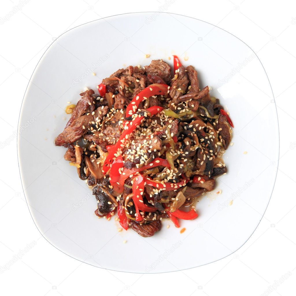 Hot beef with mushrooms and sesame