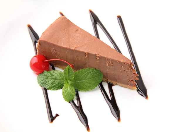 Chocolade cheesecake en cherry — Stockfoto