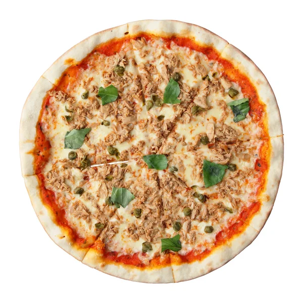 Pizza with capers and tuna — Stock Photo, Image