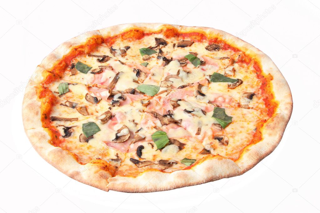 Pizza with mushrooms and ham