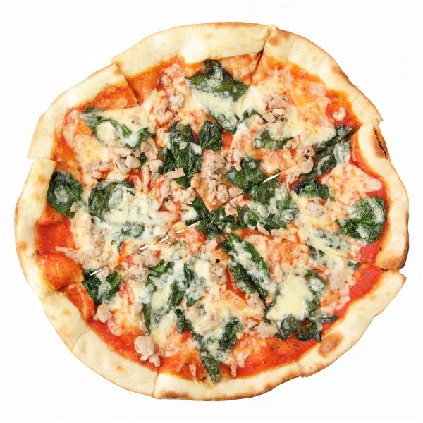 Pizza with Spinach and Chicken — Stock Photo, Image