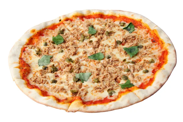 Pizza med tonfisk och kapris — Stockfoto