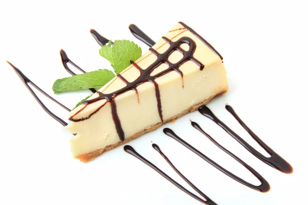 Vanilla cheesecake with mint — Stock Photo, Image