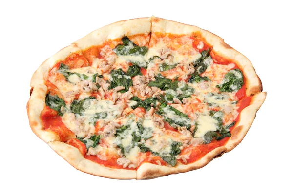 Pizza with Chicken and Spinach — Stock Photo, Image