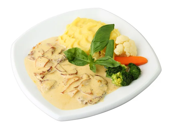 Veal with mushrooms in a creamy sauce — Stock Photo, Image