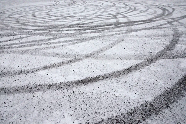 Marcas Neumáticos Asfalto Cubierto Nieve — Foto de Stock