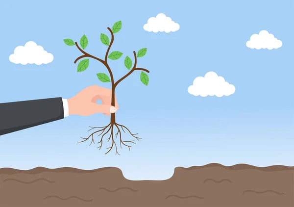 Pessoas Plantar Árvores Planas Cartoon Vector Ilustração Com Jardinagem Agricultura — Vetor de Stock