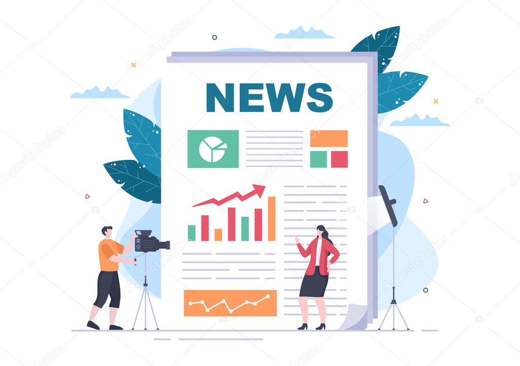 Breaking News Reporter Background Vector Illustration With Broadcaster or Journalist on the Monitor About Information Incident, Activities, Weather and Announcements