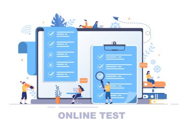 Online Test Arkaplan Vektörü İllüstrasyonu Deneme Listesi, Sınava Girme, Cevap Seçme, Biçim, E-öğrenme ve Eğitim Konsepti