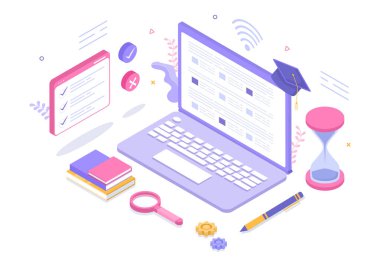 Online Test Arkaplan Vektörü İllüstrasyonu Deneme Listesi, Sınava Girme, Cevap Seçme, Biçim, E-öğrenme ve Eğitim Konsepti