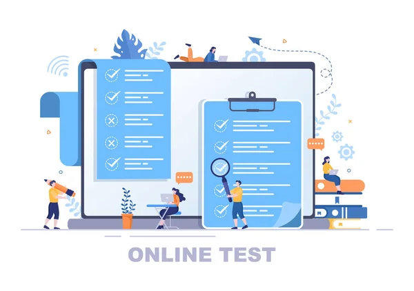 Online Testing Background Vector Illustration Checklist Taking Exam Choosing Answer — Stock Vector