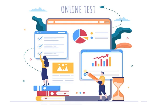 Online Test Arkaplan Vektörü Llüstrasyonu Deneme Listesi Sınava Girme Cevap — Stok Vektör