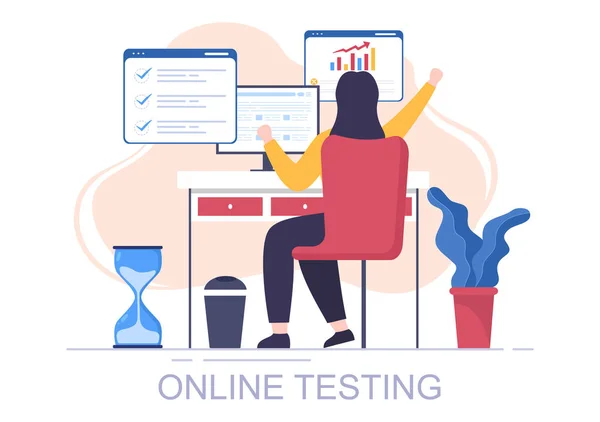 Online Testing Background Vector Illustration Checklist Taking Exam Choosing Answer — Stock Vector