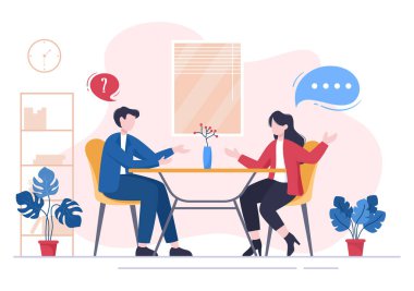 İş Görüşmesi Toplantısı, Aday ve İnsan Kaynakları Müdürü. Çalışma ve İşe Alma, İşadamı veya Kadın Masada Fikir, Konuşma, Kariyer, İnsan Kaynakları Konsepti Vektör İllüzyonu