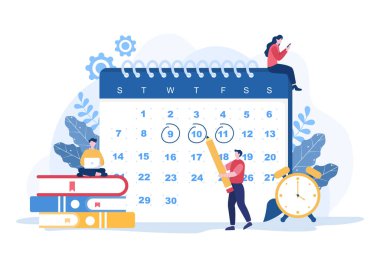 Planlama Programı veya Zaman Yönetimi Takvim İş Toplantısı, Faaliyetler ve Etkinlikler Düzenleme İşlem Ofisi çalışıyor. Arkaplan Vektör İllüstrasyonu