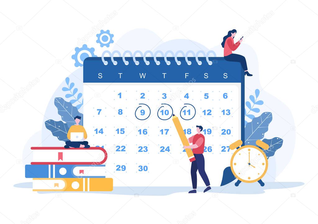 Planning Schedule or Time Management with Calendar Business Meeting, Activities and Events Organizing Process Office Working. Background Vector Illustration
