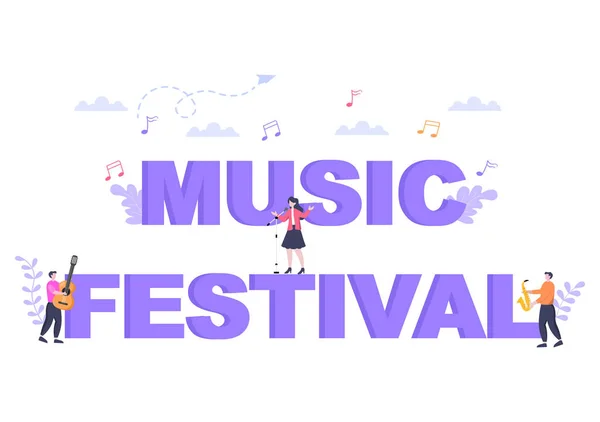 Music Festival Background Vector Illustration Musical Instruments Live Singing Performance — Stock Vector