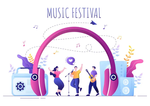 Ilustração Vetor Fundo Festival Música Com Instrumentos Musicais Desempenho Canto — Vetor de Stock