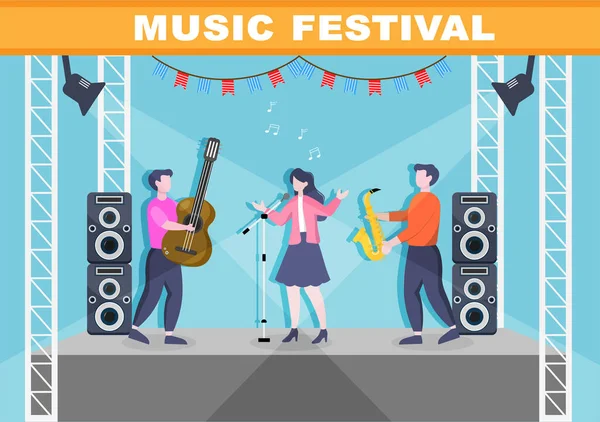 Fond Festival Musique Illustration Vectorielle Avec Instruments Musique Performance Chant — Image vectorielle