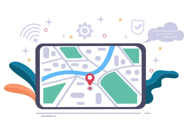 Gps Navigationskarte Und Kompass Auf Der Standortsuchanwendung Zeigen Die Position — Stockvektor