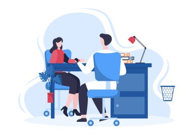 Doktor, hastane odasındaki bir hastayı kontrol ediyor. Arka plan vektör illüstrasyonu. Hastaların Sağlık, Danışmanlık ve Muayene Sağlığı İçin Tıbbi Tedavi