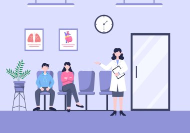 Doktor, hastane odasındaki bir hastayı kontrol ediyor. Arka plan vektör illüstrasyonu. Hastaların Sağlık, Danışmanlık ve Muayene Sağlığı İçin Tıbbi Tedavi