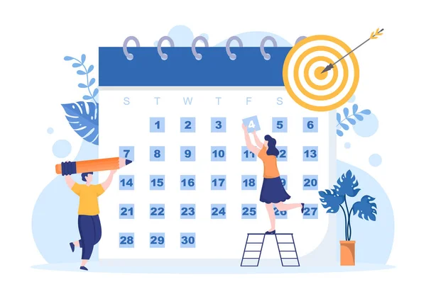 重要な事項 時間管理 作業組織 およびライフイベントの通知または休日を計画するための円記号付きカレンダーの背景ベクトルイラスト — ストックベクタ