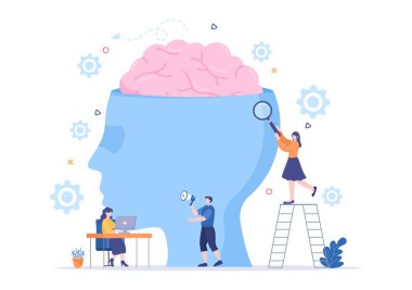 Yapay Zeka Dijital Beyin Teknolojisi ve Programcı Veri ya da Sistemlerle Mühendislik Konsepti Bilimsel Bağlam 'da kurulabilir. Vektör İllüstrasyonu