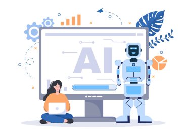 Yapay Zeka Dijital Beyin Teknolojisi ve Programcı Veri ya da Sistemlerle Mühendislik Konsepti Bilimsel Bağlam 'da kurulabilir. Vektör İllüstrasyonu