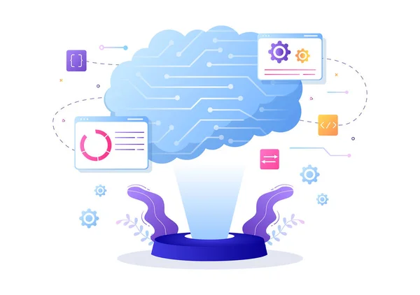 Umělá Inteligence Digitální Mozek Technologie Inženýrství Koncepce Programátory Data Nebo — Stockový vektor