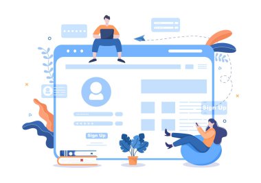 Çevrimiçi Kayıt ya da Akıllı Telefon Uygulamasında Hesap Girdisi İmzala. Kullanıcı arayüzü Güvenli Parola Mobil Uygulaması, UI, Web Banner, Erişim için. Çizgi film İnsanları Vektör İllüstrasyonu