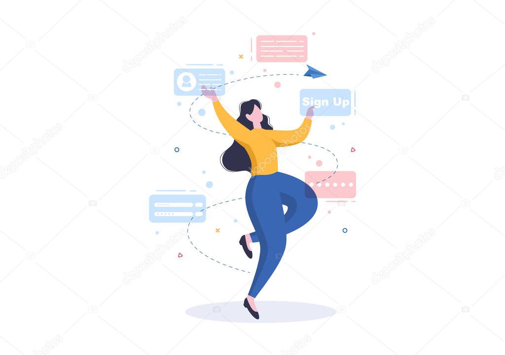 Online Registration or Sign Up Login for Account on Smartphone App. User interface with Secure Password Mobile Application, for UI, Web Banner, Access. Cartoon People Vector Illustration