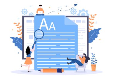 Düz Biçimli Yazı, Araştırma, Geliştirme Fikri ve Roman veya Kitap Senaryosunu Kopyalamak için İçerik Yazarı veya Gazeteci Arkaplan Vektörü İllüzyonu