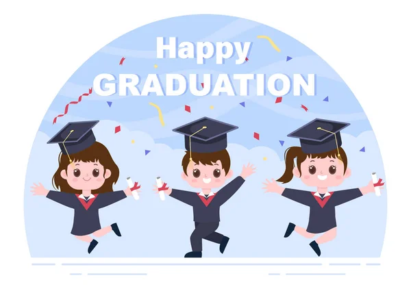 Happy Graduation Day Students Celebrating Background Vector Illustration Wearing Academic — 스톡 벡터