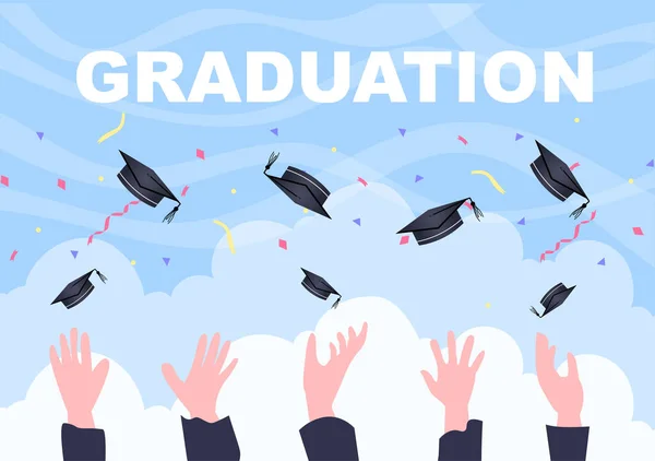 Happy Graduation Day Students Celebrating Background Wektor Ilustracja Noszenia Sukienka — Wektor stockowy