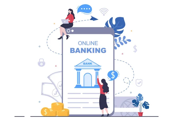Online Aplikace Elektronického Bankovnictví Peněženka Nebo Bankovní Karta Vector Illustration — Stockový vektor