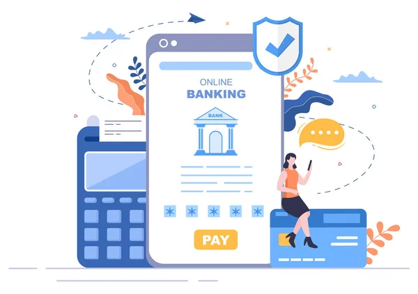Online Bank App Plånbok Eller Bank Kreditkort Vektor Illustration Med — Stock vektor